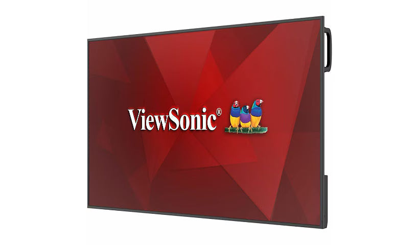ViewSonic CDE5514 55-inch 4K UHD commercial display with a vibrant red geometric background and the ViewSonic logo.
