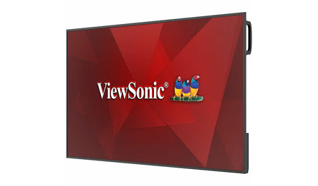 ViewSonic CDE5514 55-inch 4K UHD commercial display with a vibrant red geometric background and the ViewSonic logo.