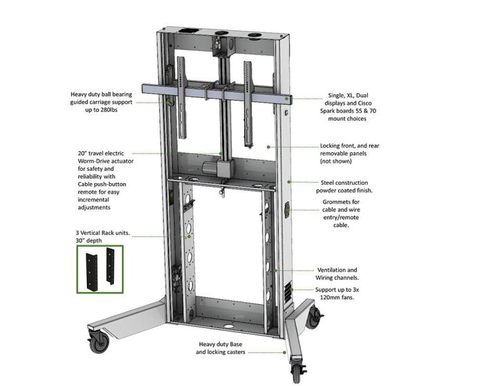 LFT7000 Series Mobile Height-Adjustable TV Stand for Single/Dual Displays