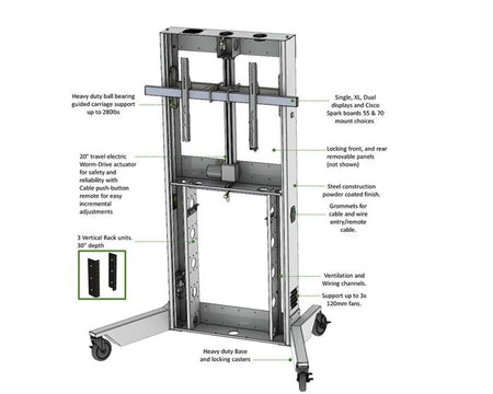 LFT7000 Series Mobile Height-Adjustable TV Stand for Single/Dual Displays