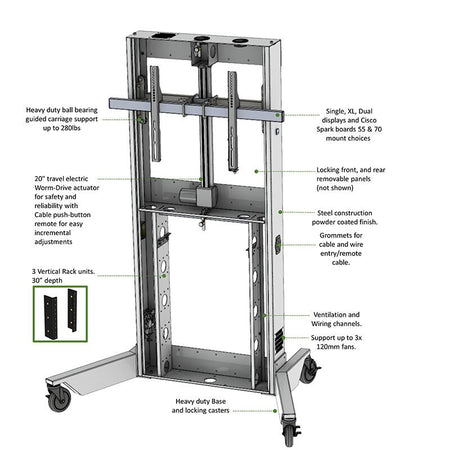 LFT7000 Series Mobile Height-Adjustable TV Stand for Single/Dual Displays