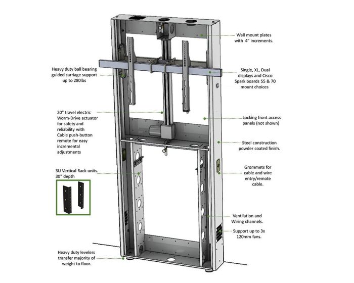 AVFI LFT7000WM Height-Adjustable Wall Mounted Display Stand Grey