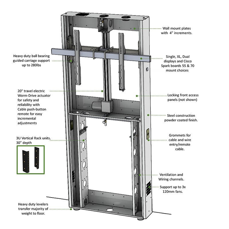 AVFI LFT7000WM Height-Adjustable Wall Mounted Display Stand Grey