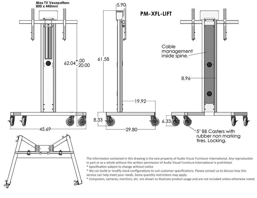 AVFI PM-XFL-LIFT Mobile Electric Lift Display Stand Black