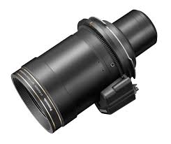 Motorized Panasonic ET-D3LES250 lens with a black exterior, featuring a wide zoom range and a sleek design for projectors.