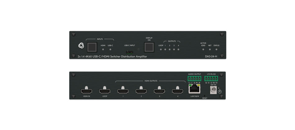 Kramer DA3-24-H 2x1:4 4K HDR HDMI Distribution Amplifier and Switcher