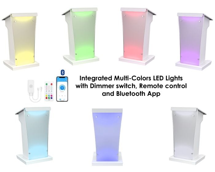 AVFI LEX25-AF Wood and Acrylic Lectern with LED Lights Designer White